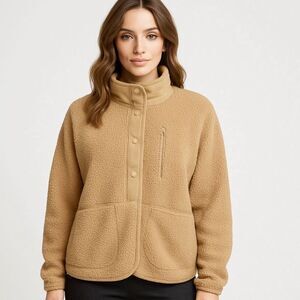 Victoria's Secret Pink Women’s Swearshirt Jacket M Cozy Sherpa Snaps Camel